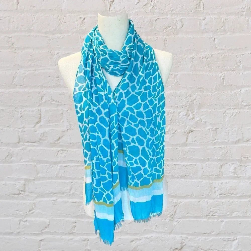 Talbots Women's Dress Scarf Pattern Blue/White/Yellow-Gold